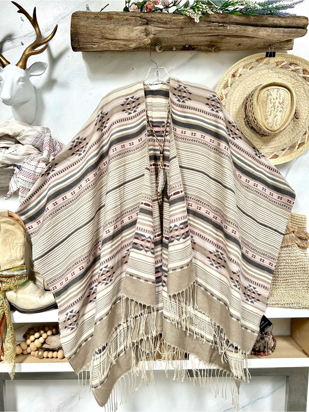 Aztec cottage core southwestern boho Cape w fringe prairie Country vibe